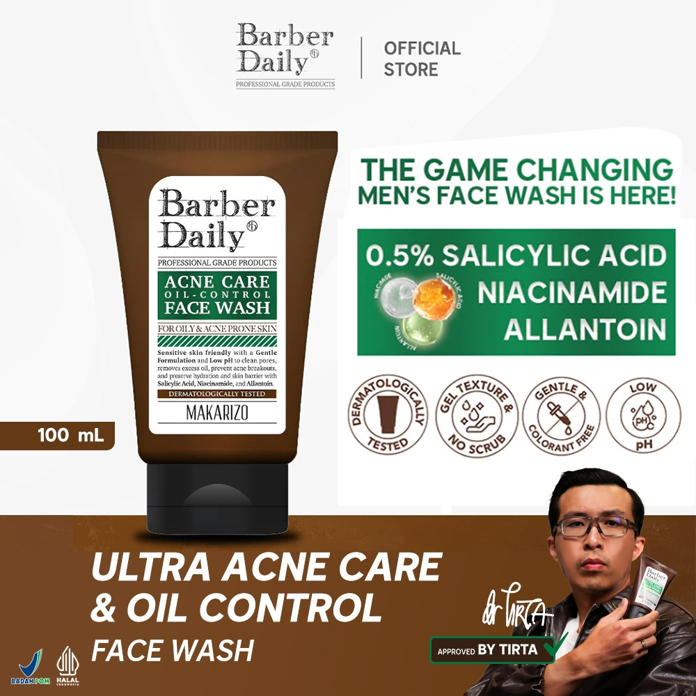 barber daily acne care and oil control face wash 100ml/pembersih wajah barber daily acne care and oil control face wash 100ml/pembersih wajah