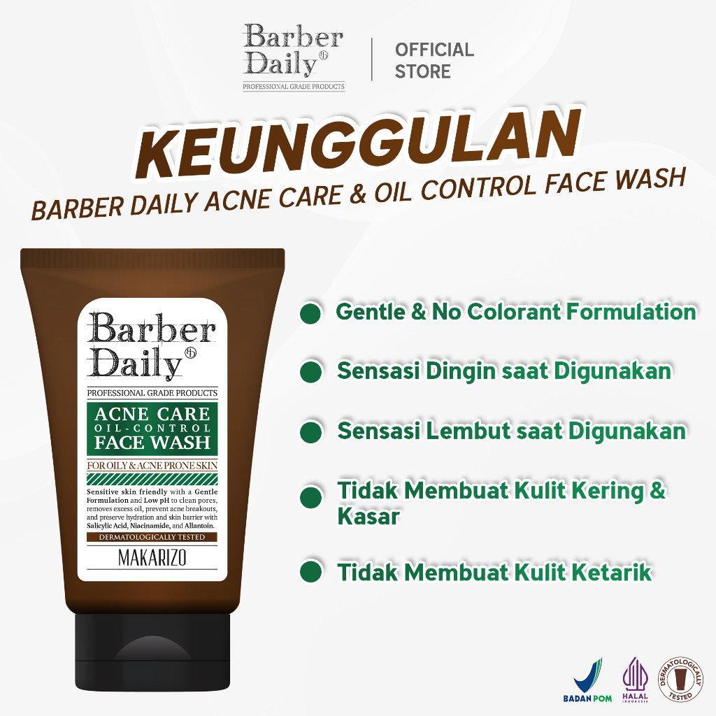barber daily acne care and oil control face wash 100ml/pembersih wajah barber daily acne care and oil control face wash 100ml/pembersih wajah