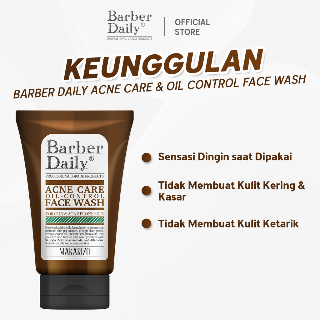 barber daily acne care and oil control face wash 100ml/pembersih wajah barber daily acne care and oil control face wash 100ml/pembersih wajah