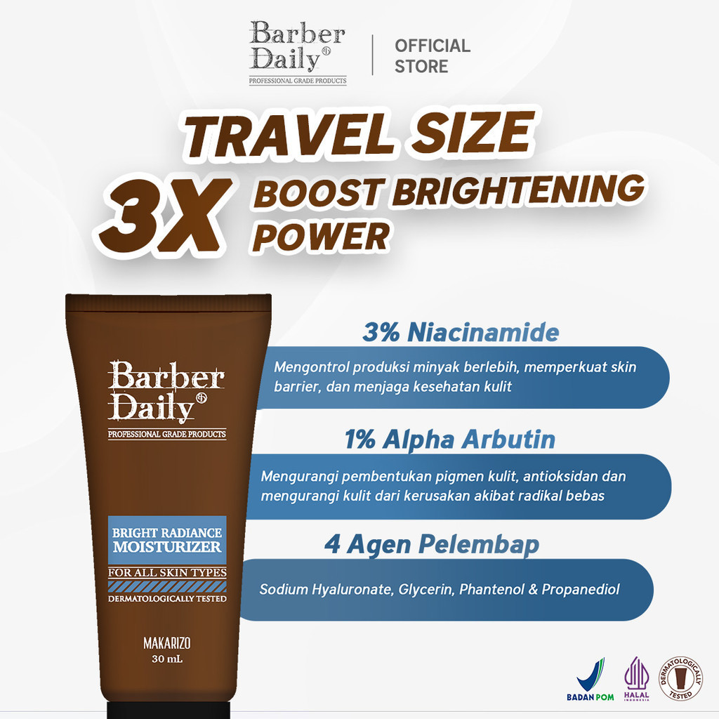 barber daily bright radiance moisturizer 50ml/pelembab wajah barber daily bright radiance moisturizer 50ml/pelembab wajah
