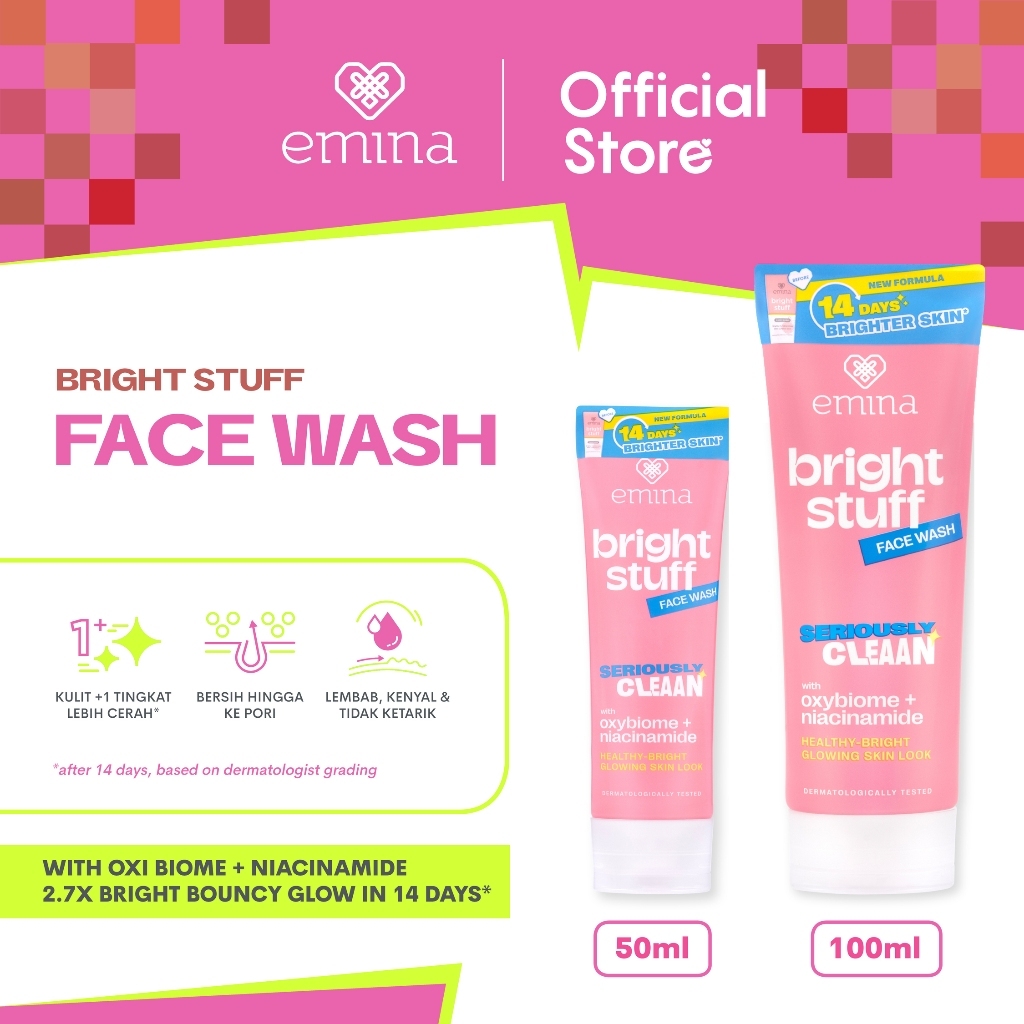 emina bright stuff niacinamide oxy ceramide brightening face wash 50ml and 100ml/pembersih wajah emina bright stuff niacinamide oxy ceramide brightening face wash 50ml and 100ml/pembersih wajah