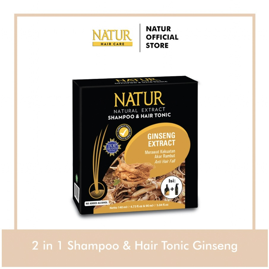 natur natural shampoo and hair tonic 2in1 ginseng extract 140ml and 90ml/perawatan rambut natur natural shampoo and hair tonic 2in1 ginseng extract 140ml and 90ml/perawatan rambut