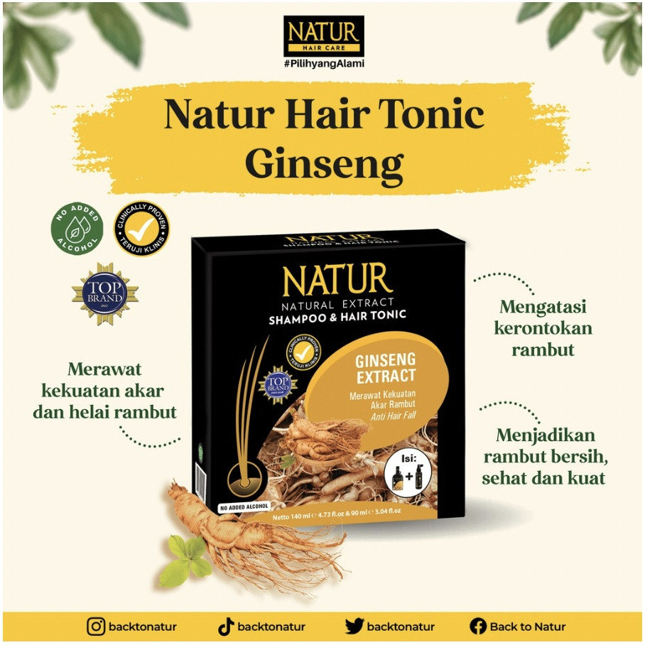 natur natural shampoo and hair tonic 2in1 ginseng extract 140ml and 90ml/perawatan rambut natur natural shampoo and hair tonic 2in1 ginseng extract 140ml and 90ml/perawatan rambut