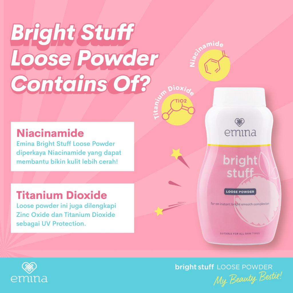 emina bright stuff loose powder 55g/bedak tabur cerah instan matte emina bright stuff loose powder 55g/bedak tabur cerah instan matte