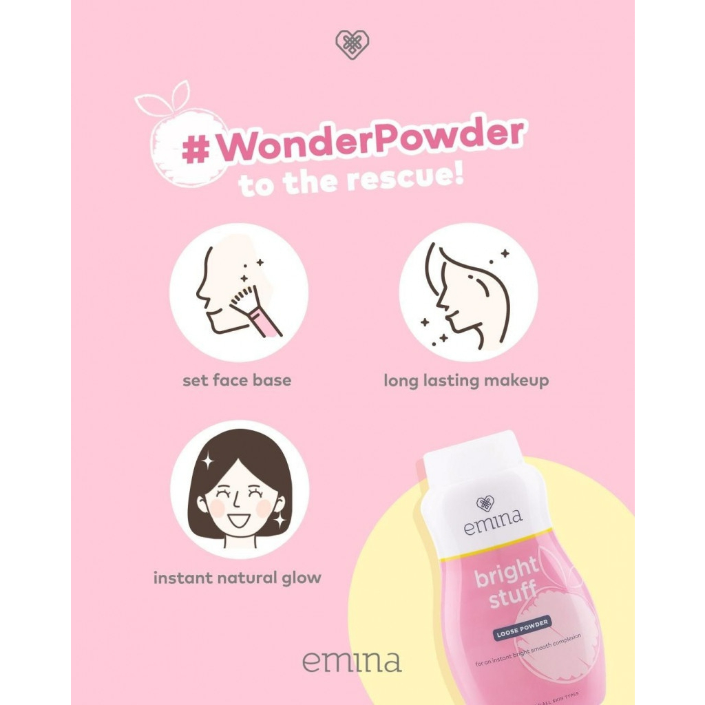 emina bright stuff loose powder 55g/bedak tabur cerah instan matte emina bright stuff loose powder 55g/bedak tabur cerah instan matte