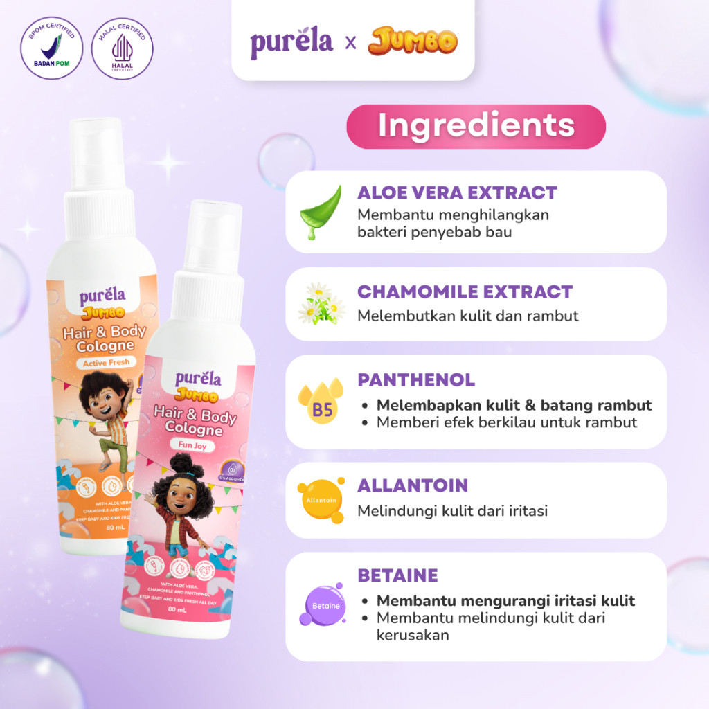 purela hair and body cologne 80g/parfum anak purela hair and body cologne 80g/parfum anak