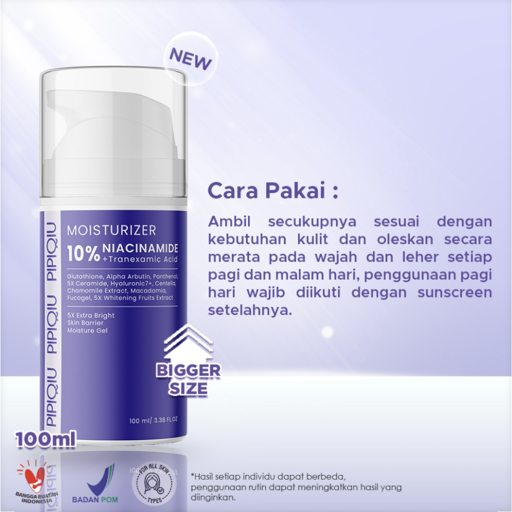pipiqiu 10% niacinamide tranexamic acid extra bright skin barrier moisture gel 100ml/pelembab wajah pipiqiu 10% niacinamide tranexamic acid extra bright skin barrier moisture gel 100ml/pelembab wajah