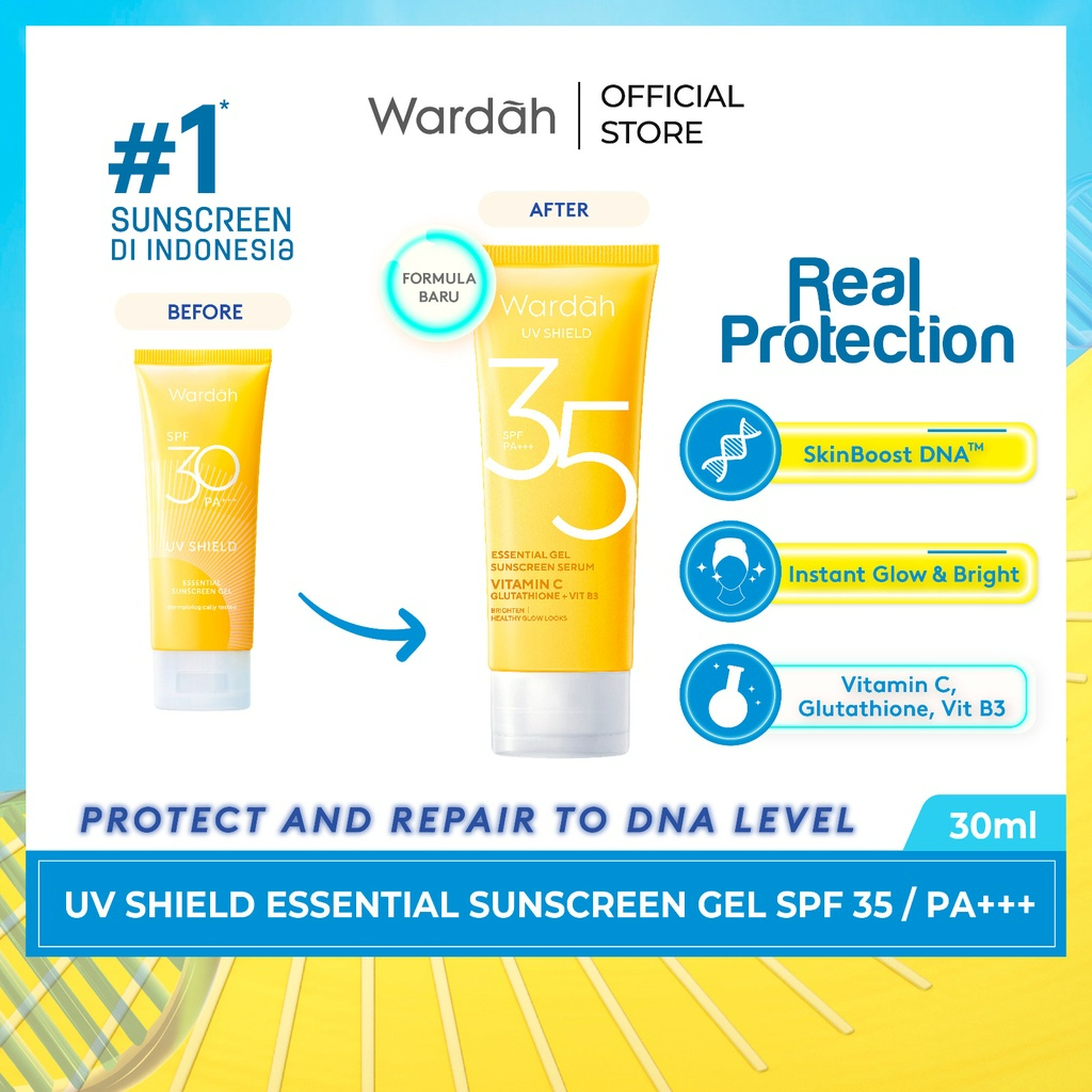 wardah uv shield essential sunscreen gel spf 35 pa +++ 40 ml wardah uv shield essential sunscreen gel spf 35 pa +++ 40 ml