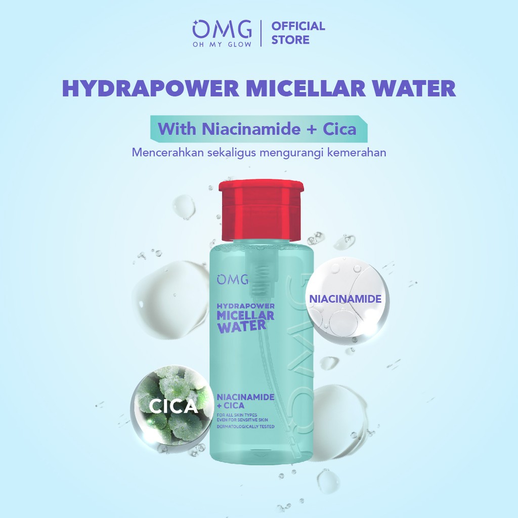 omg oh my glow hydrapower micellar water 65ml and 300ml/pembersih make up omg oh my glow hydrapower micellar water 65ml and 300ml/pembersih make up