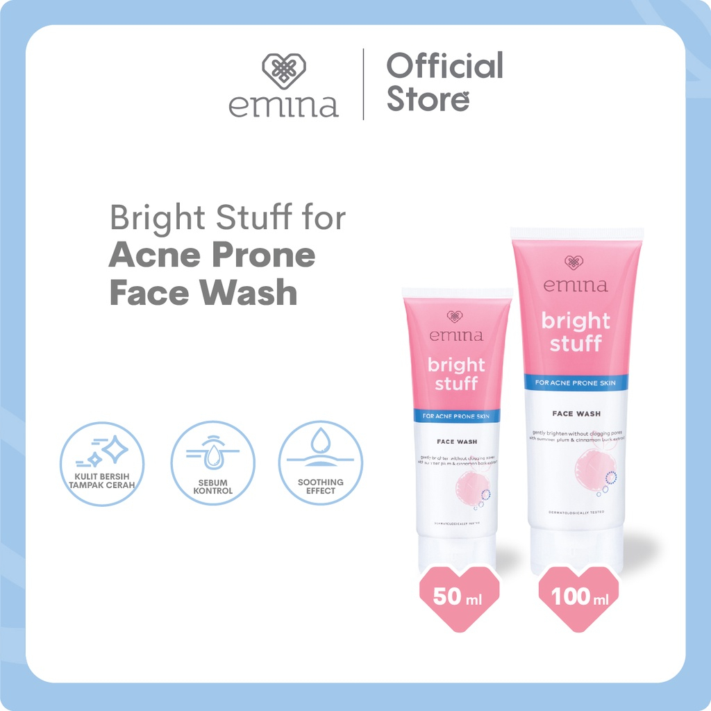 emina bright stuff prebiotic tranexamic acid brightening face wash 50ml and 100ml/pembersih wajah emina bright stuff prebiotic tranexamic acid brightening face wash 50ml and 100ml/pembersih wajah