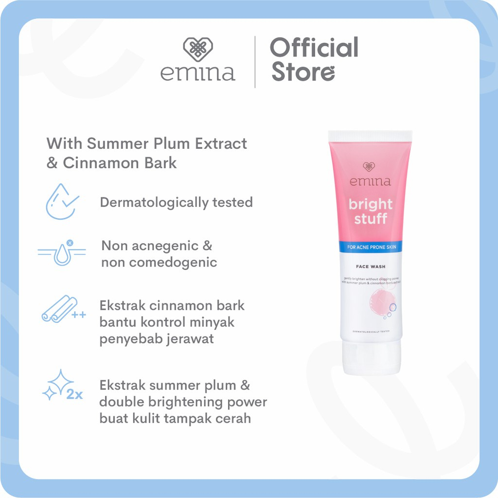 emina bright stuff prebiotic tranexamic acid brightening face wash 50ml and 100ml/pembersih wajah emina bright stuff prebiotic tranexamic acid brightening face wash 50ml and 100ml/pembersih wajah