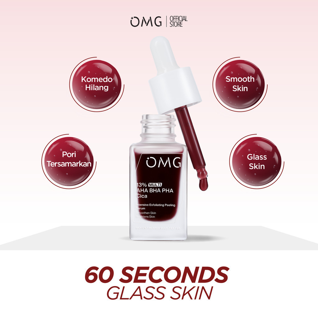 omg oh my glow 13% multi aha bha pha cica intensive exfoliating peeling serum 17ml/serum wajah omg oh my glow 13% multi aha bha pha cica intensive exfoliating peeling serum 17ml/serum wajah