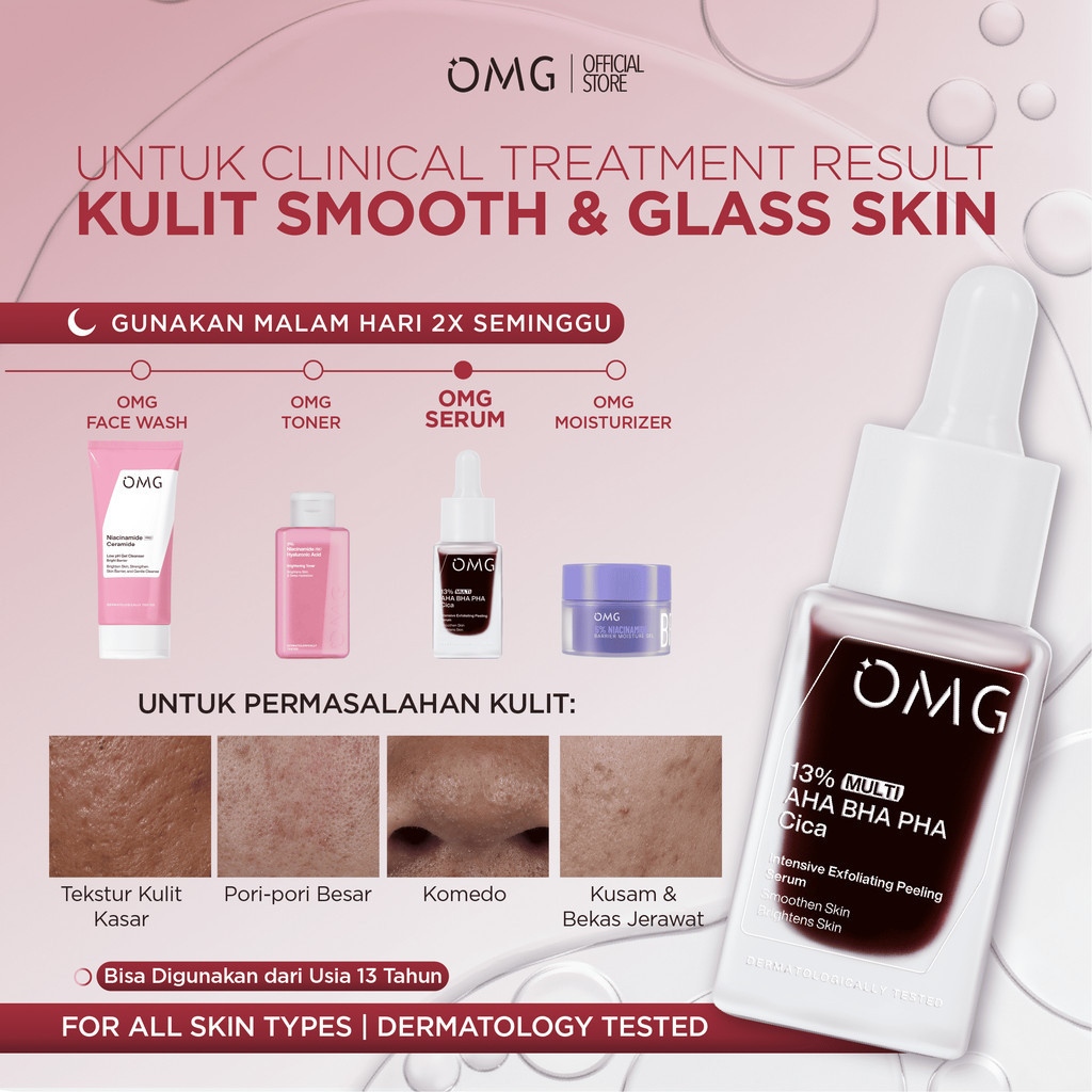 omg oh my glow 13% multi aha bha pha cica intensive exfoliating peeling serum 17ml/serum wajah omg oh my glow 13% multi aha bha pha cica intensive exfoliating peeling serum 17ml/serum wajah