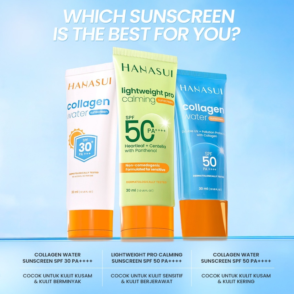 hanasui lightweight pro calming sunscreen spf 50 pa++++ 30ml/tabir surya hanasui lightweight pro calming sunscreen spf 50 pa++++ 30ml/tabir surya