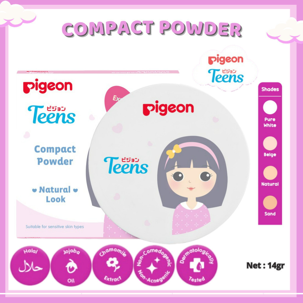 pigeon teens compact powder natural look 14g/bedak padat pigeon teens compact powder natural look 14g/bedak padat