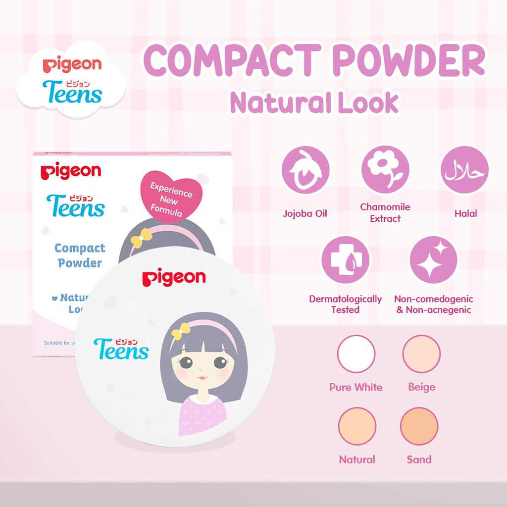 pigeon teens compact powder natural look 14g/bedak padat pigeon teens compact powder natural look 14g/bedak padat