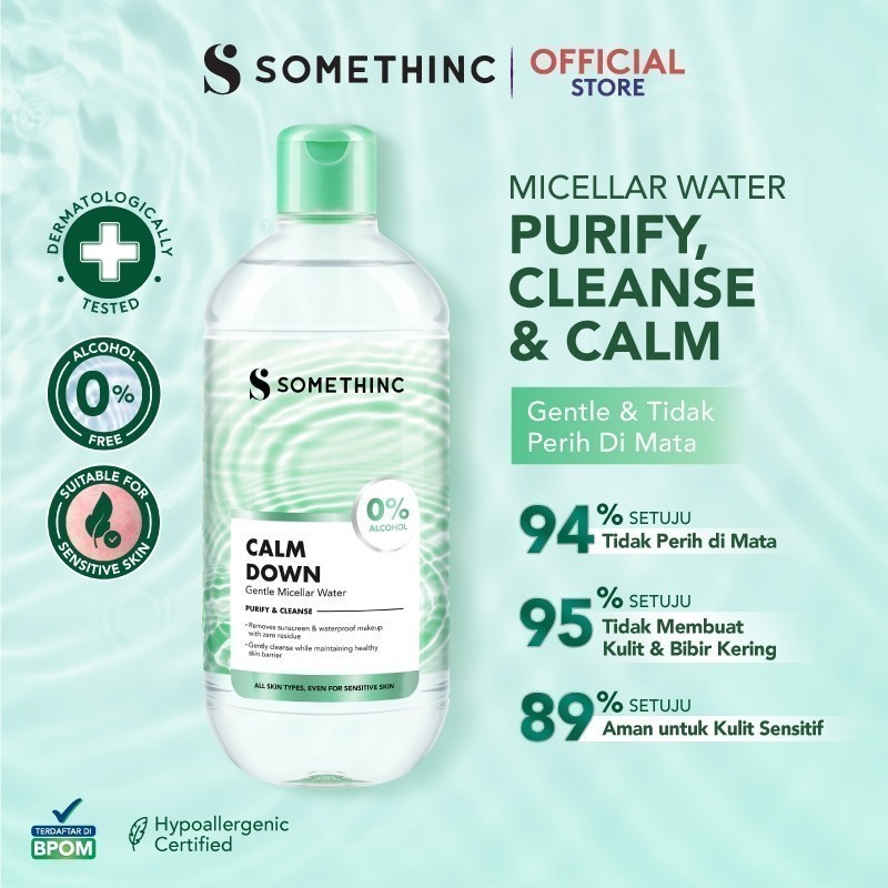 somethinc calm down gentle micellar water 100ml and 400ml/pembersih make up somethinc calm down gentle micellar water 100ml and 400ml/pembersih make up
