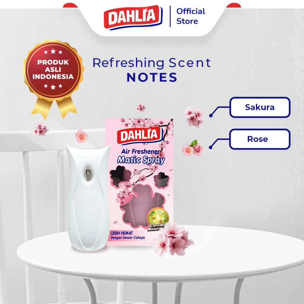 dahlia automatic air freshener dispenser and free refill 225ml/pengharum ruangan dahlia automatic air freshener dispenser and free refill 225ml/pengharum ruangan