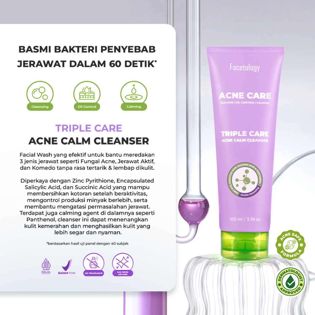 facetology triple care acne calm cleanser 100ml/pembersih wajah facetology triple care acne calm cleanser 100ml/pembersih wajah