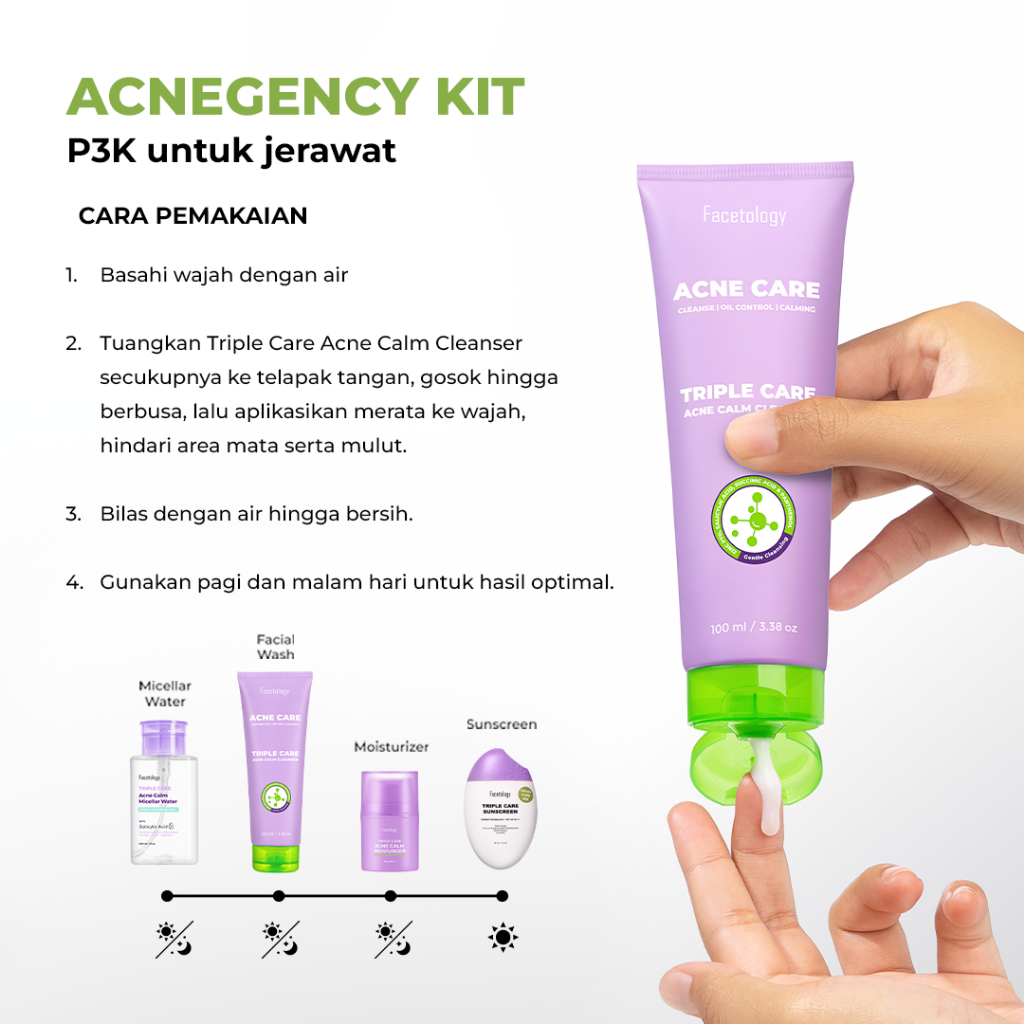 facetology triple care acne calm cleanser 100ml/pembersih wajah facetology triple care acne calm cleanser 100ml/pembersih wajah