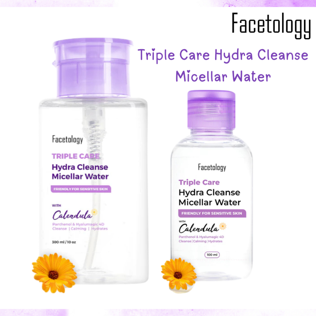 facetology triple care hydra cleanse micellar water 100ml and 300ml/pembersih make up facetology triple care hydra cleanse micellar water 100ml and 300ml/pembersih make up