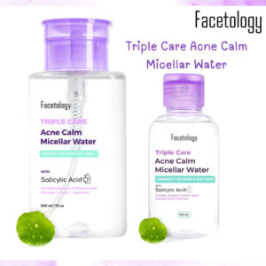 facetology triple care acne calm micellar water 300ml and 100ml/pembersih make up