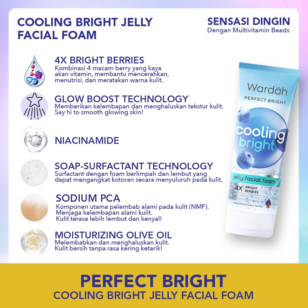wardah perfect bright now smooth glow/oil control/cooling bright jelly facial foam 100ml wardah perfect bright now smooth glow/oil control/cooling bright jelly facial foam 100ml