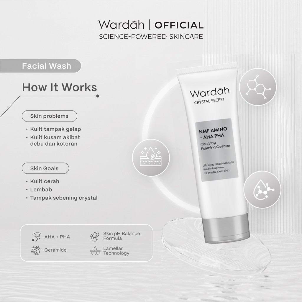 wardah crystal secret nmf amino aha pha clarifying foaming cleanser 100ml/pembersih wajah wardah crystal secret nmf amino aha pha clarifying foaming cleanser 100ml/pembersih wajah