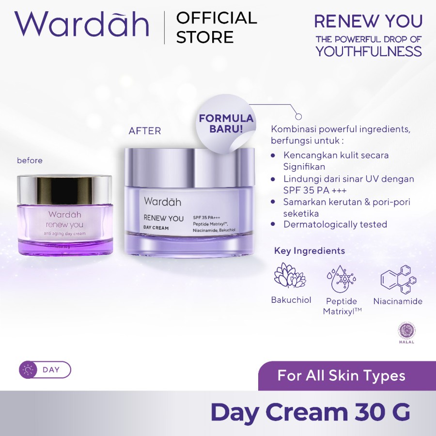 wardah renew you ceramide matrixyl spf 35 pa+++ day moisturizer 15g and 30g/pelembab wajah wardah renew you ceramide matrixyl spf 35 pa+++ day moisturizer 15g and 30g/pelembab wajah