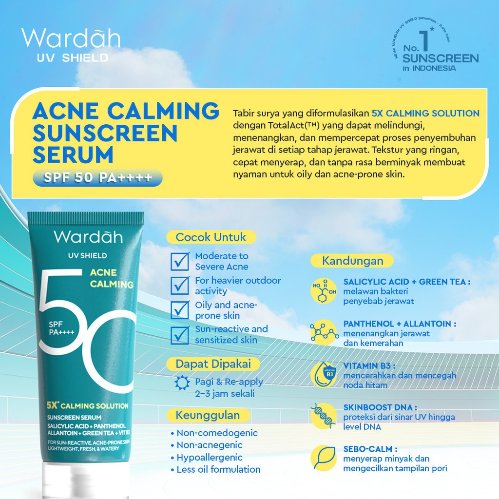 wardah uv shield acne calming sunscreen serum spf 50 pa++++ 40ml wardah uv shield acne calming sunscreen serum spf 50 pa++++ 40ml
