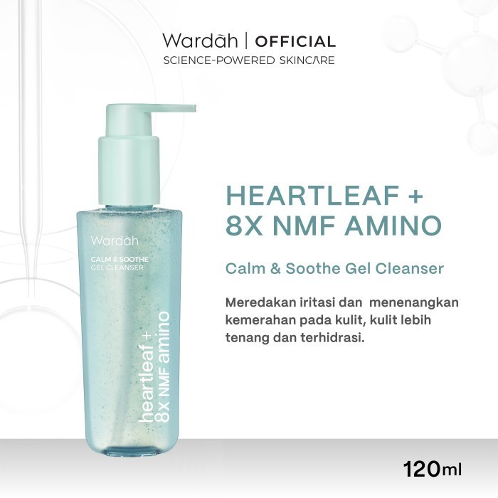 wardah heartleaf + 8x nmf amino calm & soothe gel cleanser 120ml/pembersih wajah wardah heartleaf + 8x nmf amino calm & soothe gel cleanser 120ml/pembersih wajah