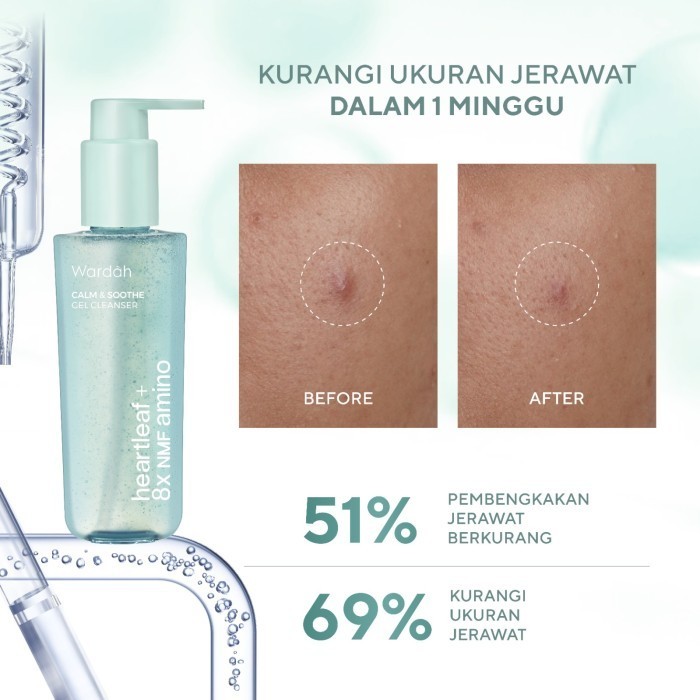wardah heartleaf + 8x nmf amino calm & soothe gel cleanser 120ml/pembersih wajah wardah heartleaf + 8x nmf amino calm & soothe gel cleanser 120ml/pembersih wajah