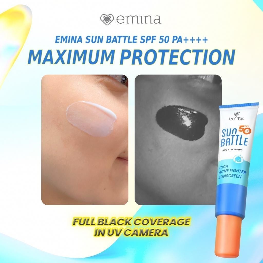 emina sun battle airy sun serum spf 50 pa++++ cica acne fighter sunscreen 20ml/tabir surya emina sun battle airy sun serum spf 50 pa++++ cica acne fighter sunscreen 20ml/tabir surya