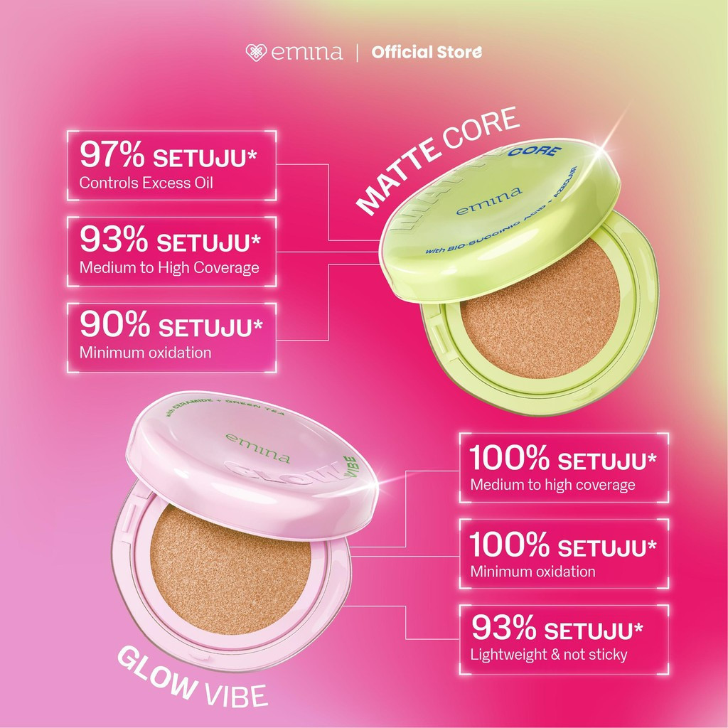 emina glow and matte 3in1 skincare cushion spf 50 pa++++ 13g/alas bedak emina glow and matte 3in1 skincare cushion spf 50 pa++++ 13g/alas bedak