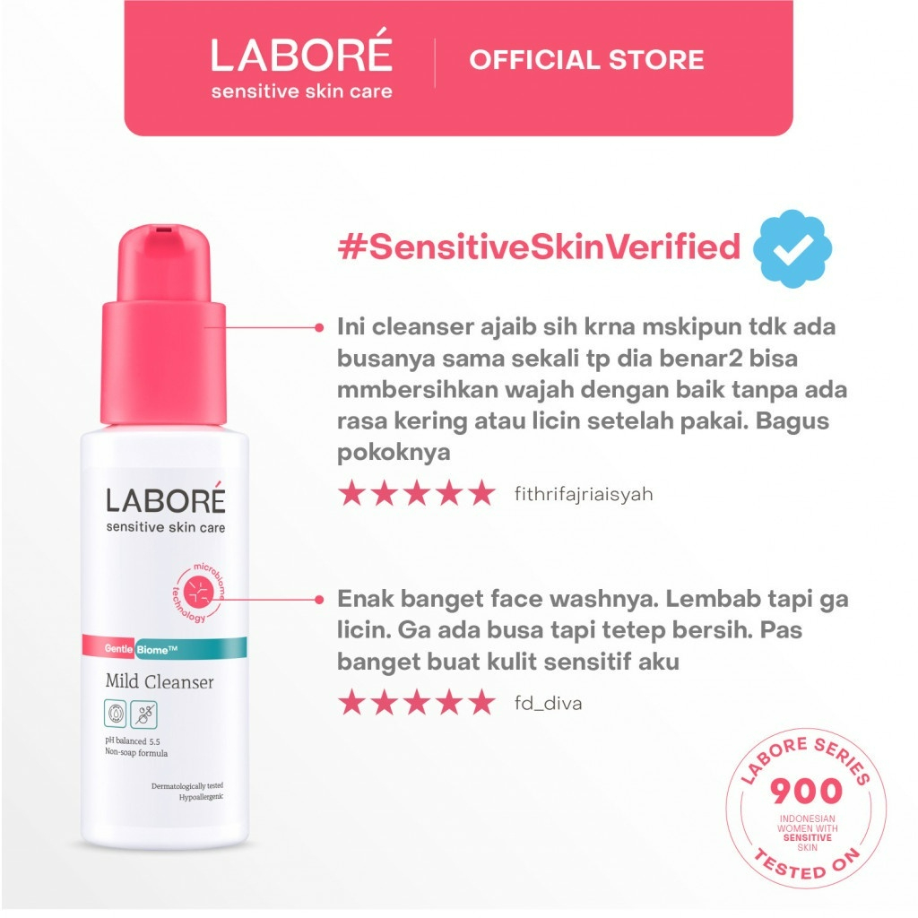 labore sensitive skincare gentle biome mild cleanser 15ml & 100ml & 225ml/pembersih wajah labore sensitive skincare gentle biome mild cleanser 15ml & 100ml & 225ml/pembersih wajah