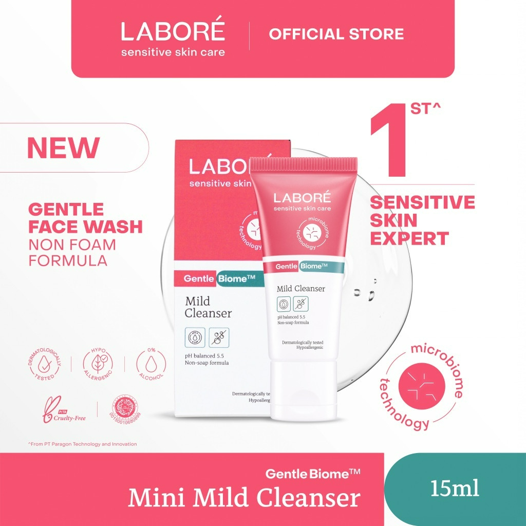 labore sensitive skincare gentle biome mild cleanser 15ml & 100ml & 225ml/pembersih wajah labore sensitive skincare gentle biome mild cleanser 15ml & 100ml & 225ml/pembersih wajah