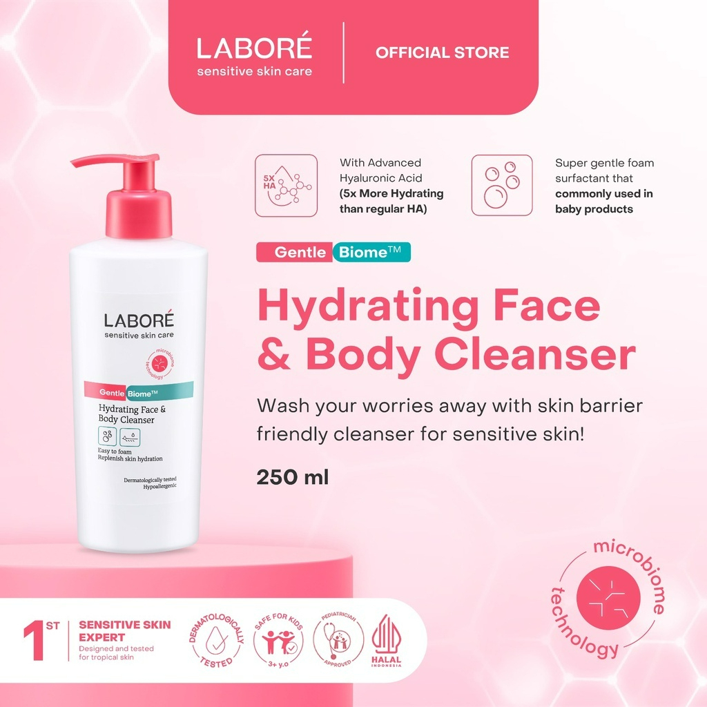 labore sensitive skincare gentle biome hydrating face and body cleanser 250ml/pembersih wajah labore sensitive skincare gentle biome hydrating face and body cleanser 250ml/pembersih wajah