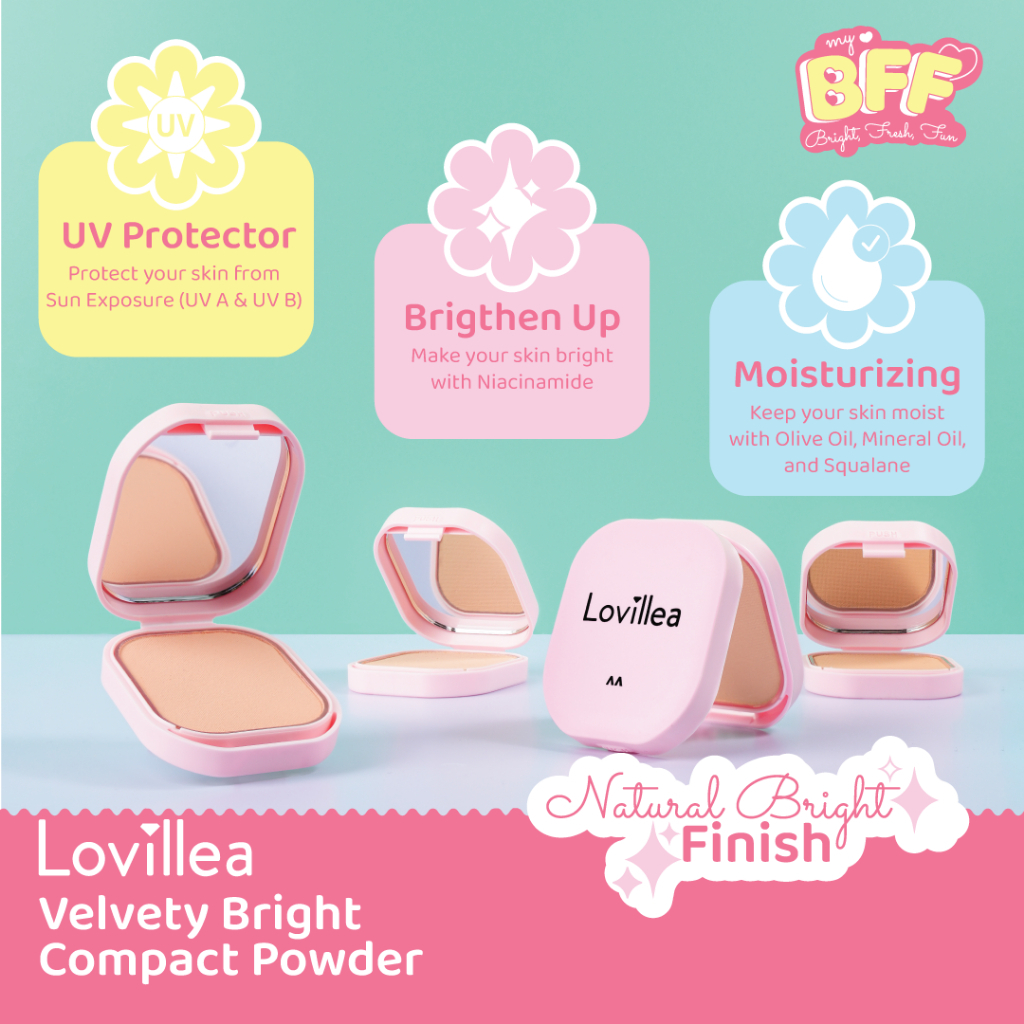 lovillea velvety bright compact powder with uv protection 9gr/bedak padat lovillea velvety bright compact powder with uv protection 9gr/bedak padat