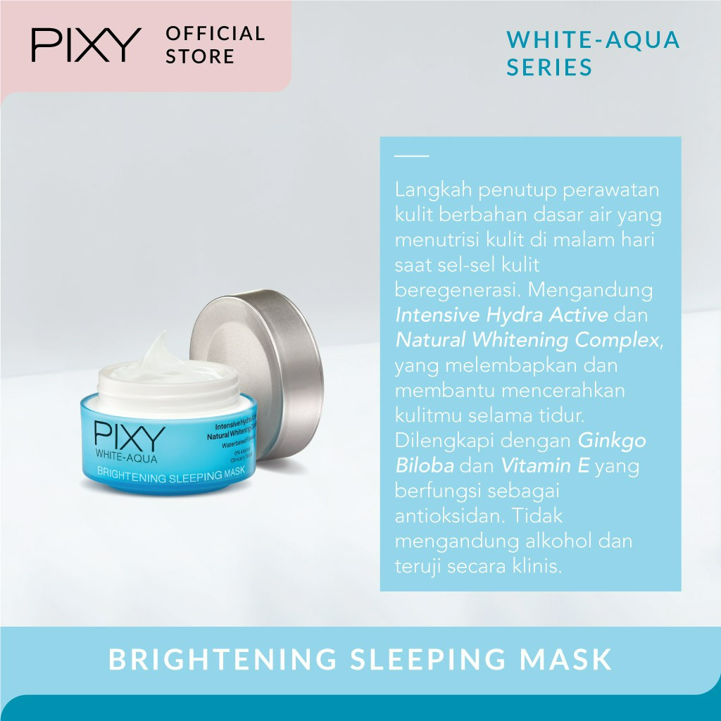 pixy white aqua brightening sleeping mask 18g/masker wajah pixy white aqua brightening sleeping mask 18g/masker wajah