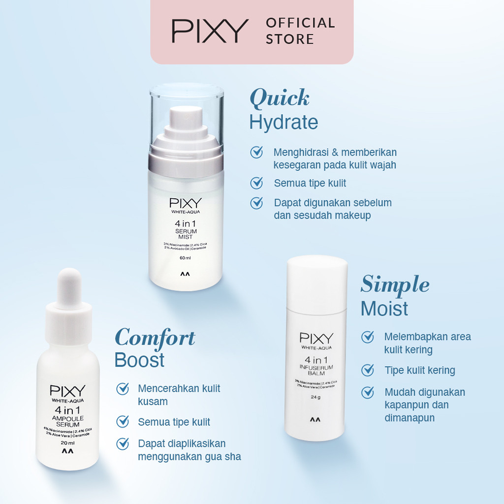 pixy white aqua 4 in 1 ampoule serum 20ml/serum wajah pixy white aqua 4 in 1 ampoule serum 20ml/serum wajah
