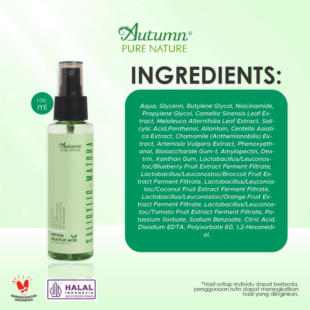 autumn salicylic matcha pore tightening toner 100ml and 500ml/toner wajah autumn salicylic matcha pore tightening toner 100ml and 500ml/toner wajah