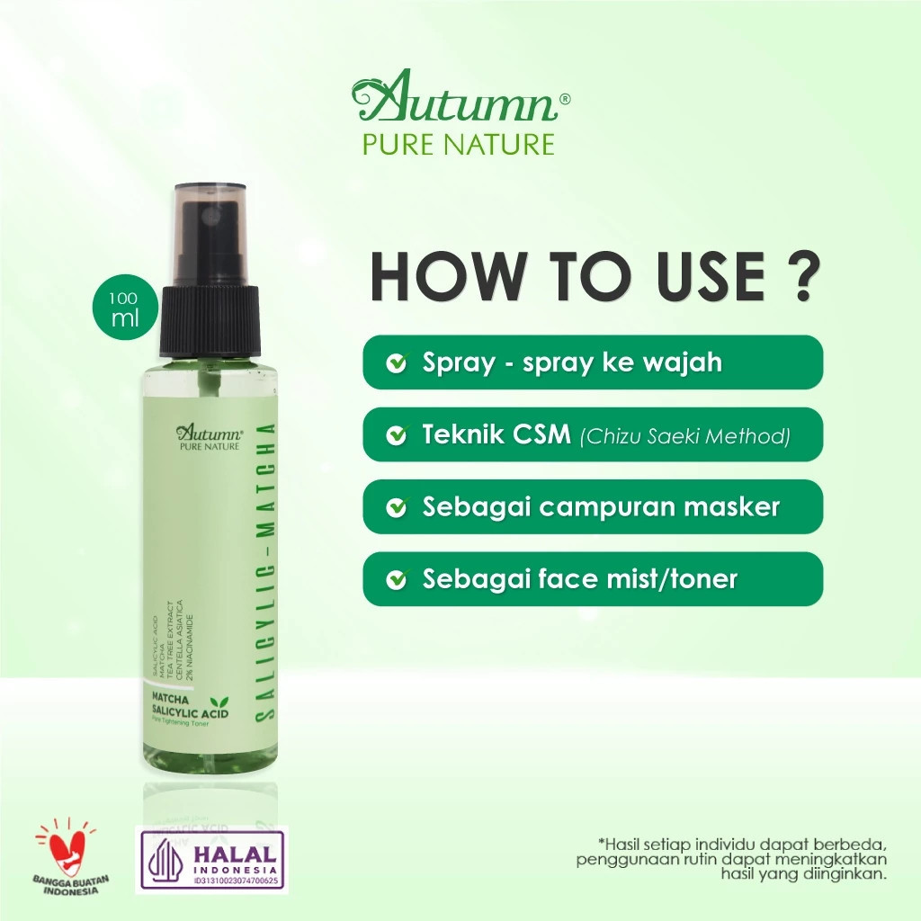 autumn salicylic matcha pore tightening toner 100ml and 500ml/toner wajah autumn salicylic matcha pore tightening toner 100ml and 500ml/toner wajah