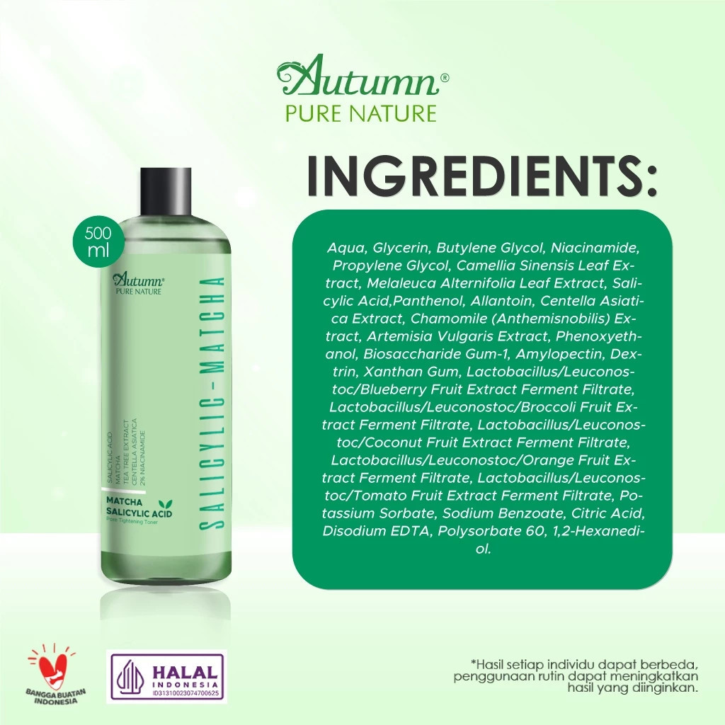 autumn salicylic matcha pore tightening toner 100ml and 500ml/toner wajah autumn salicylic matcha pore tightening toner 100ml and 500ml/toner wajah