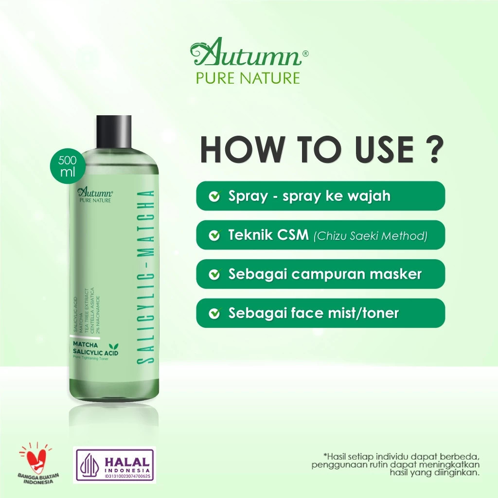 autumn salicylic matcha pore tightening toner 100ml and 500ml/toner wajah autumn salicylic matcha pore tightening toner 100ml and 500ml/toner wajah