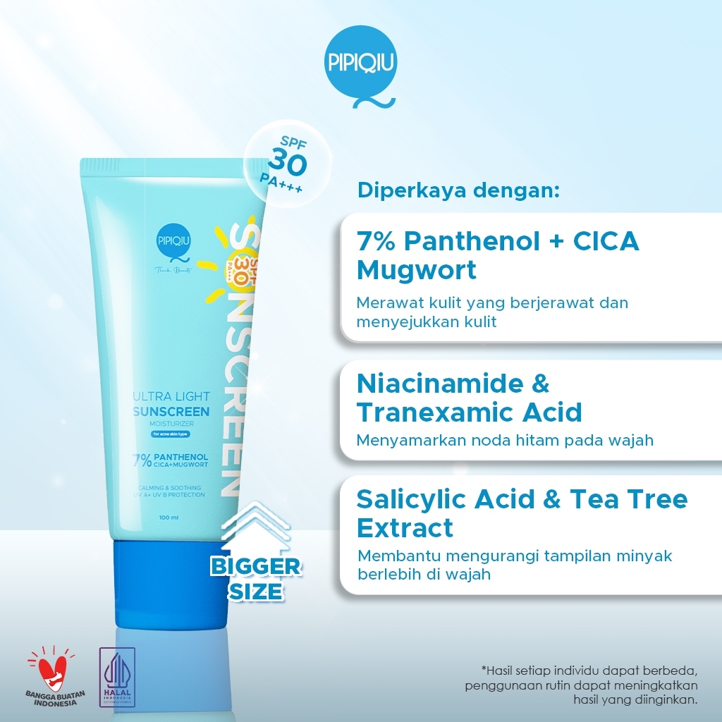 pipiqiu ultra light sunscreen 7% panthenol moisturizer calming soothing spf30 pa+++100ml/tabir surya pipiqiu ultra light sunscreen 7% panthenol moisturizer calming soothing spf30 pa+++100ml/tabir surya