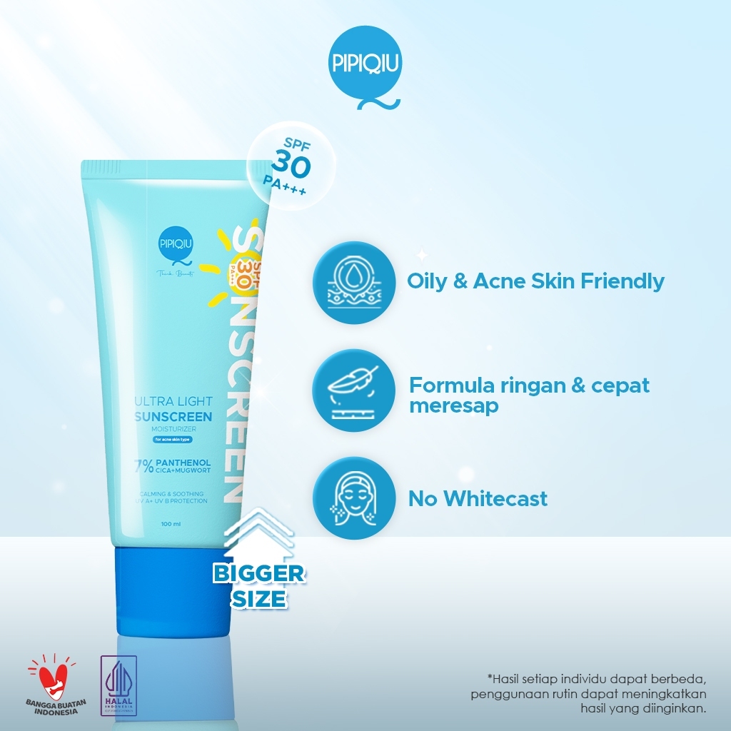 pipiqiu ultra light sunscreen 7% panthenol moisturizer calming soothing spf30 pa+++100ml/tabir surya pipiqiu ultra light sunscreen 7% panthenol moisturizer calming soothing spf30 pa+++100ml/tabir surya