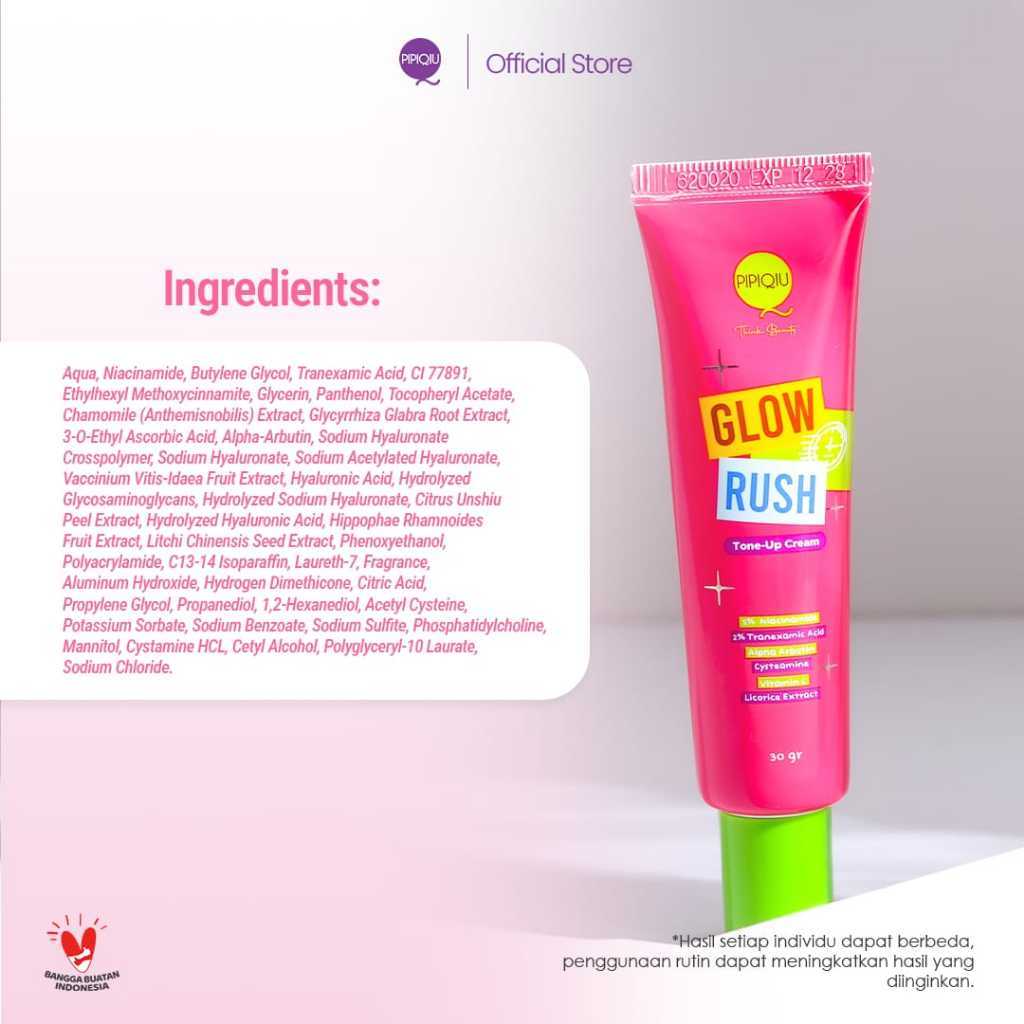 pipiqiu glow rush tone up cream with 5% niacinamide 30g/pelembab wajah pipiqiu glow rush tone up cream with 5% niacinamide 30g/pelembab wajah