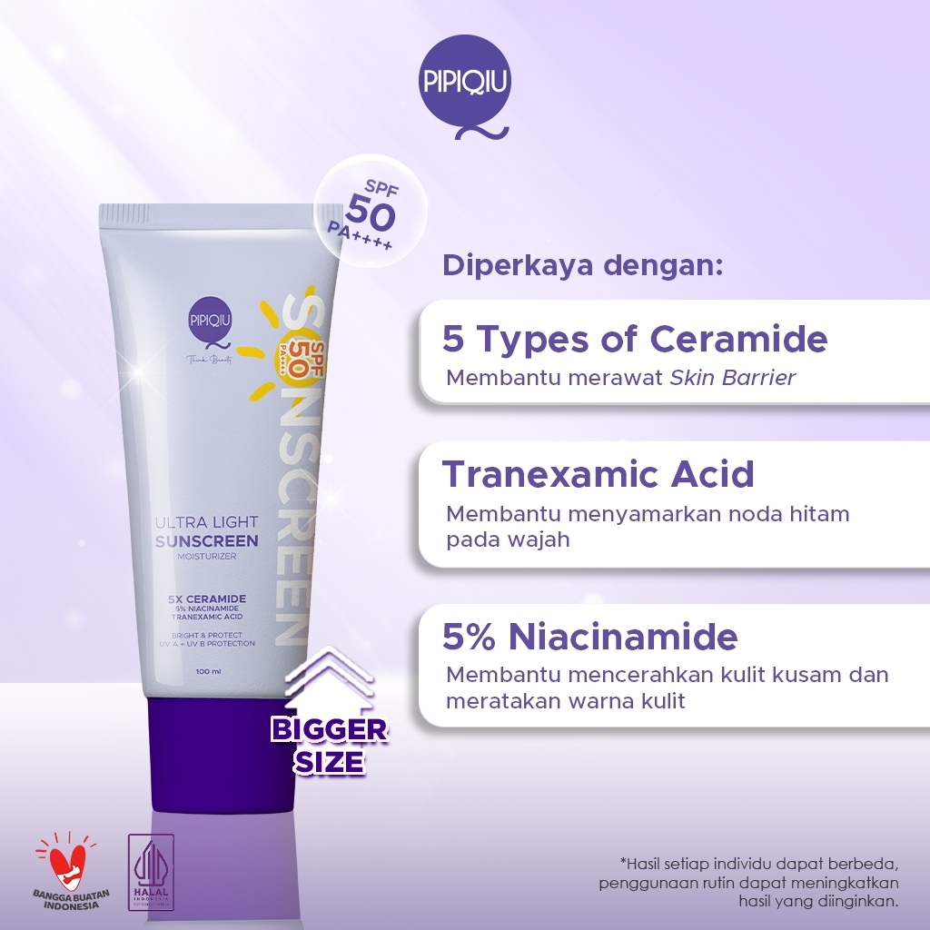 pipiqiu ultra light sunscreen 5x ceramide moisturizer bright protect spf50 pa+++ 100ml/tabir surya pipiqiu ultra light sunscreen 5x ceramide moisturizer bright protect spf50 pa+++ 100ml/tabir surya