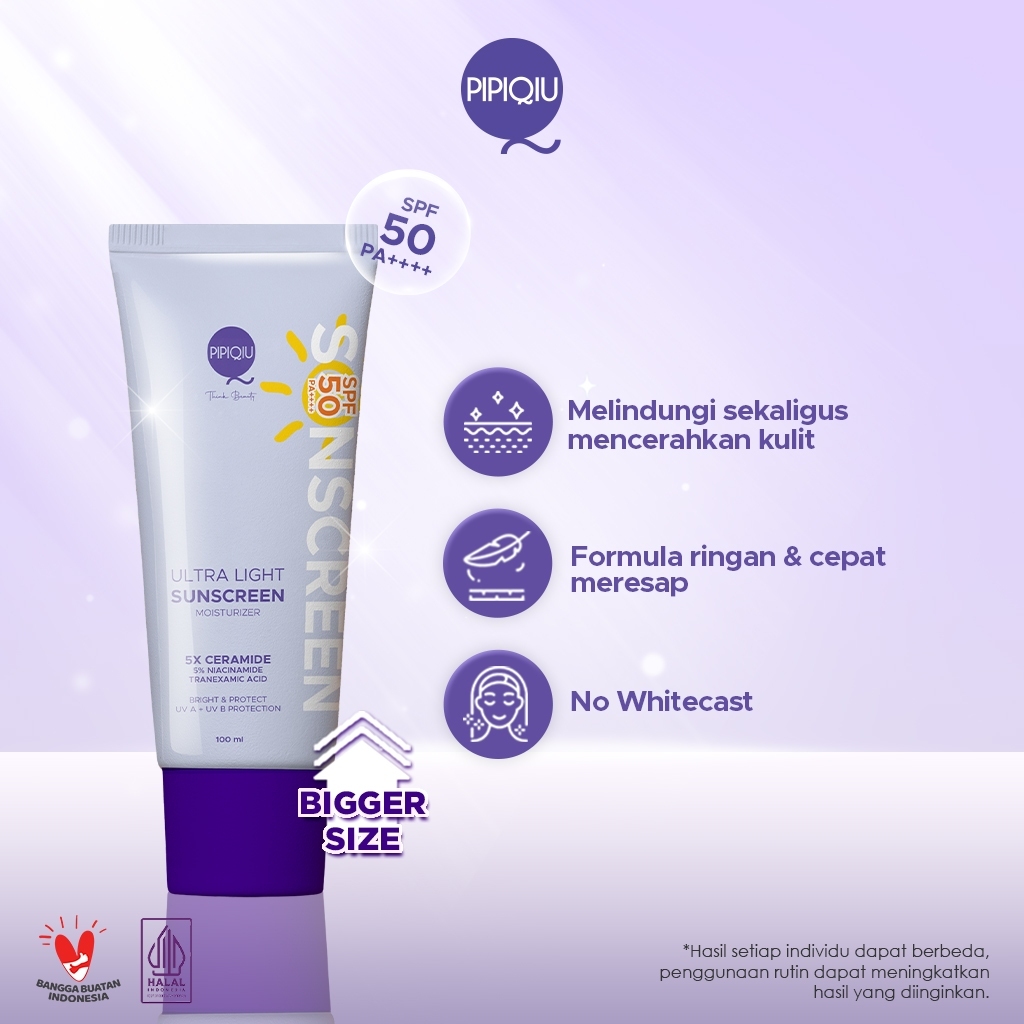 pipiqiu ultra light sunscreen 5x ceramide moisturizer bright protect spf50 pa+++ 100ml/tabir surya pipiqiu ultra light sunscreen 5x ceramide moisturizer bright protect spf50 pa+++ 100ml/tabir surya
