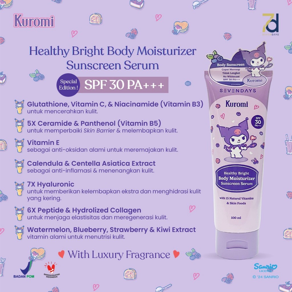 sevendays healthy bright body moisturizer sunscreen serum spf 30 pa+++ 100ml/body lotion sevendays healthy bright body moisturizer sunscreen serum spf 30 pa+++ 100ml/body lotion